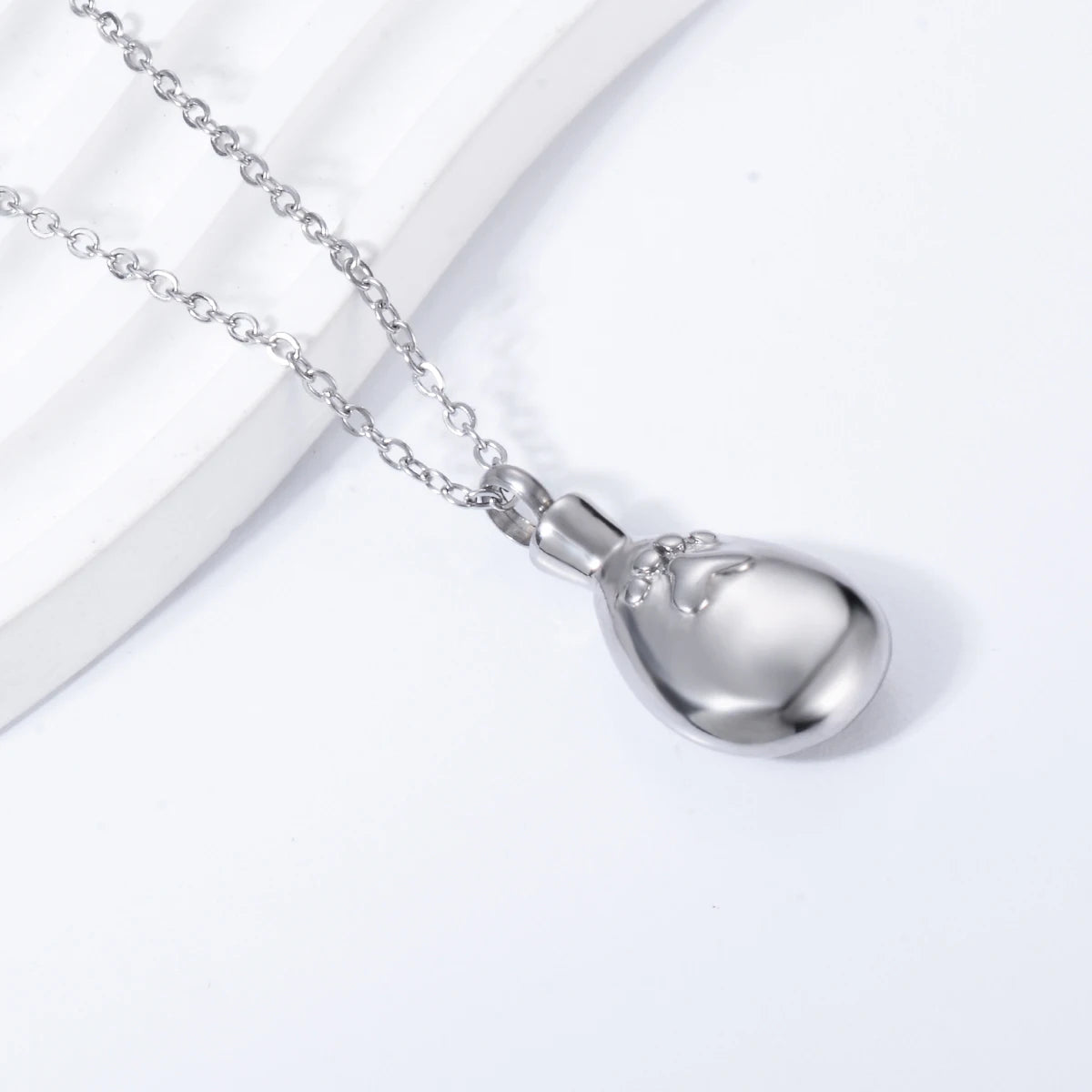 Pet Urn Necklace | Stainless Steel | Paw Print Water Drop | Funnel Kit