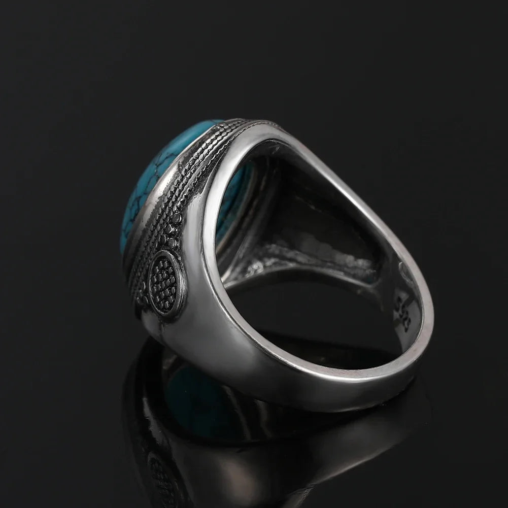 Bohemain Ring With 10x14MM Turquoise Stone | 925 Silver | Sizes 6-10