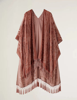 Bohemian Burnt Plush Velvet Kimono | Women's Long Floral Beach Cover - Up with Tassels | One Size | Various Colourstop