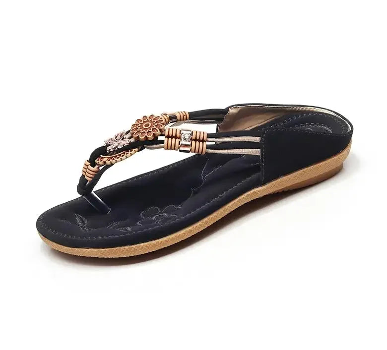 Women's Rhinestone Sandals | Soft PU Leather Flip Flops | Summer Fashion | Black & Beige | Sizes 36-41