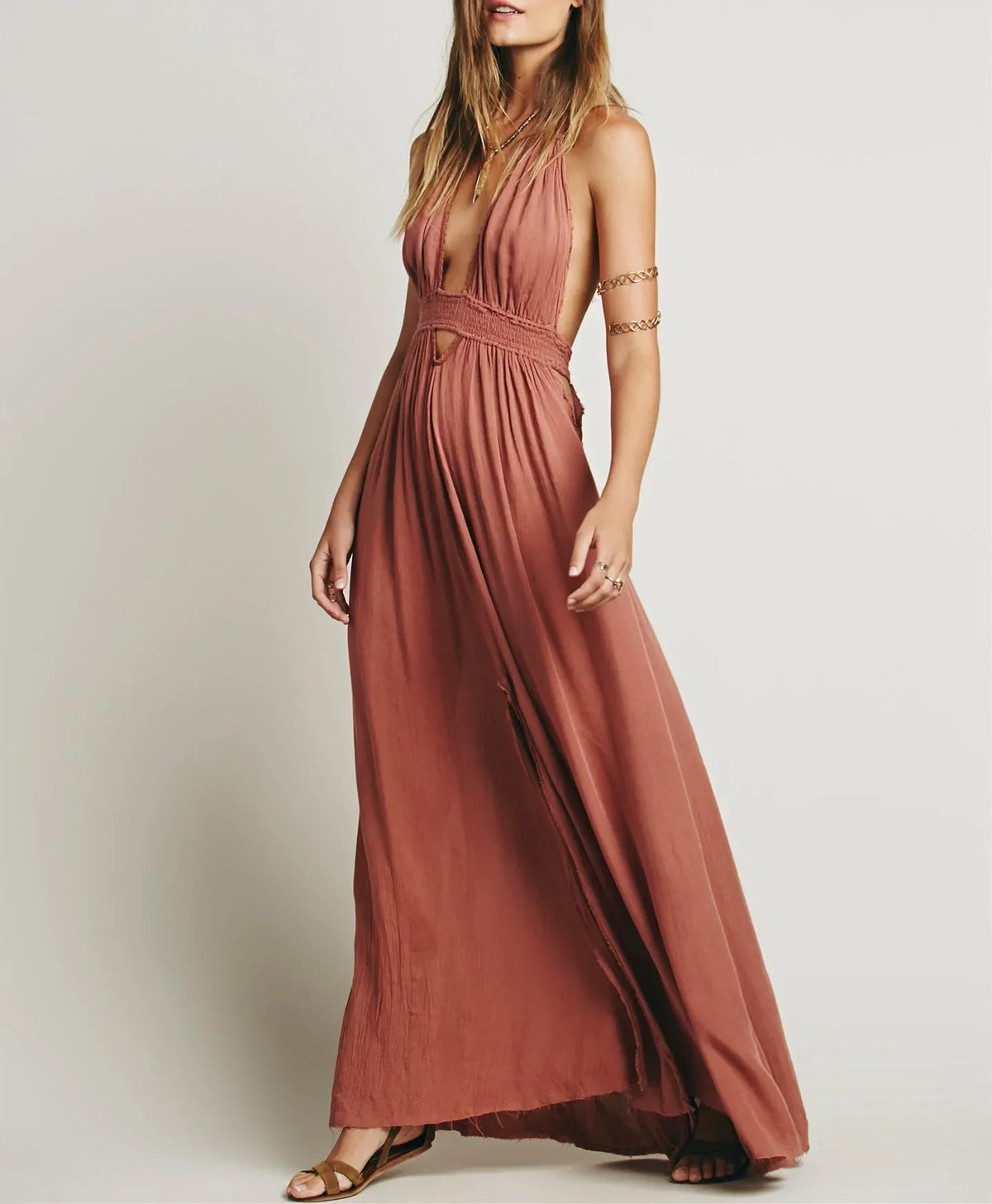 Boho Beach Sundress | V Neck Backless Maxi Dress | Cotton Holiday Dres - The Hippie House Boho Beach Sundress | V Neck Backless Maxi Dress | Cotton Holiday Dres - The Hippie House