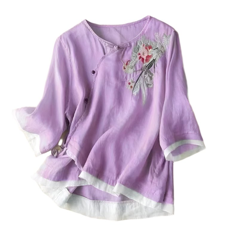 Women's Bohemian Floral Cotton Linen Blouse | Hippie Loose Fit Short Sleeve Shirt | Spring Summer Top M - 4XLtop