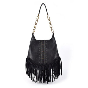High Quality Leather Bohemian Tote Bag With Tassels | Black + Brown Options