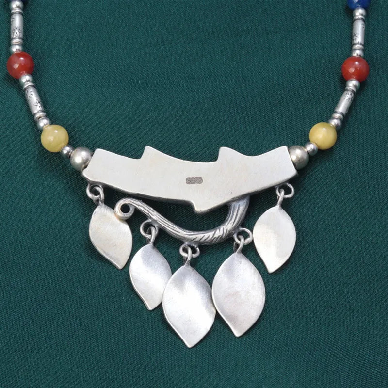 Bohemian Free Flow 925 Silver Tree Inspired Necklace With Lapis Lazuli Stone