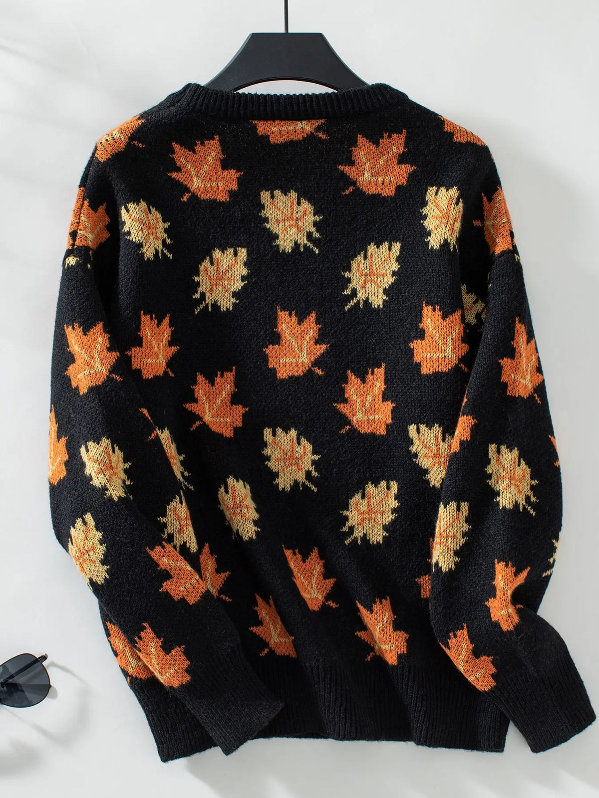 Women's Knitted Pullover Sweater With Maple Leaf Print | Sizes S-XL