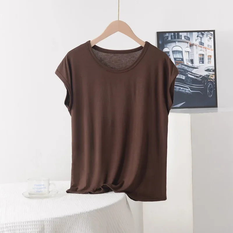 Plus Size Boho Casual Modal Tee | Lightweight O-Neck Solid Colour Summer T-Shirt (XL to 8XL)