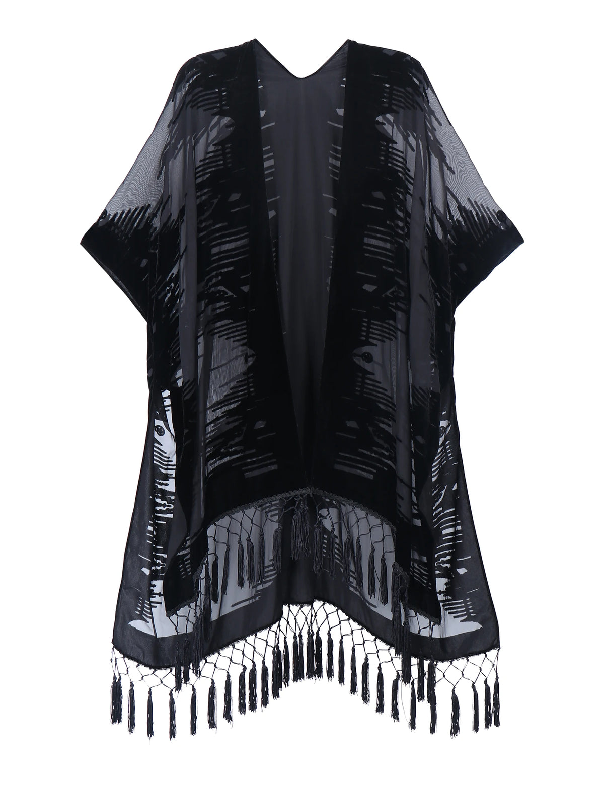 Bohemian Burnt Plush Velvet Kimono | Women's Long Floral Beach Cover - Up with Tassels | One Size | Various Colourstop