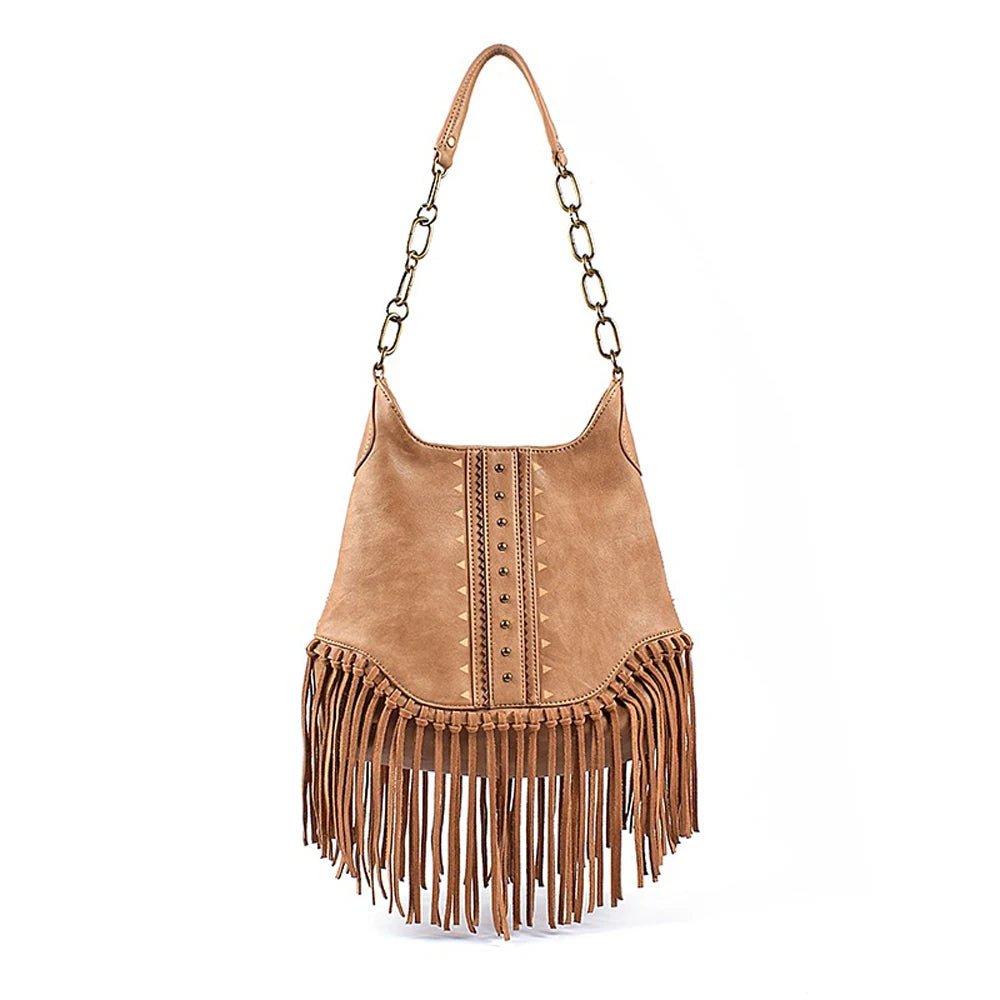 High Quality Leather Bohemian Tote Bag With Tassels | Black + Brown Options