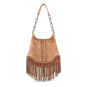 High Quality Leather Bohemian Tote Bag With Tassels | Black + Brown Options