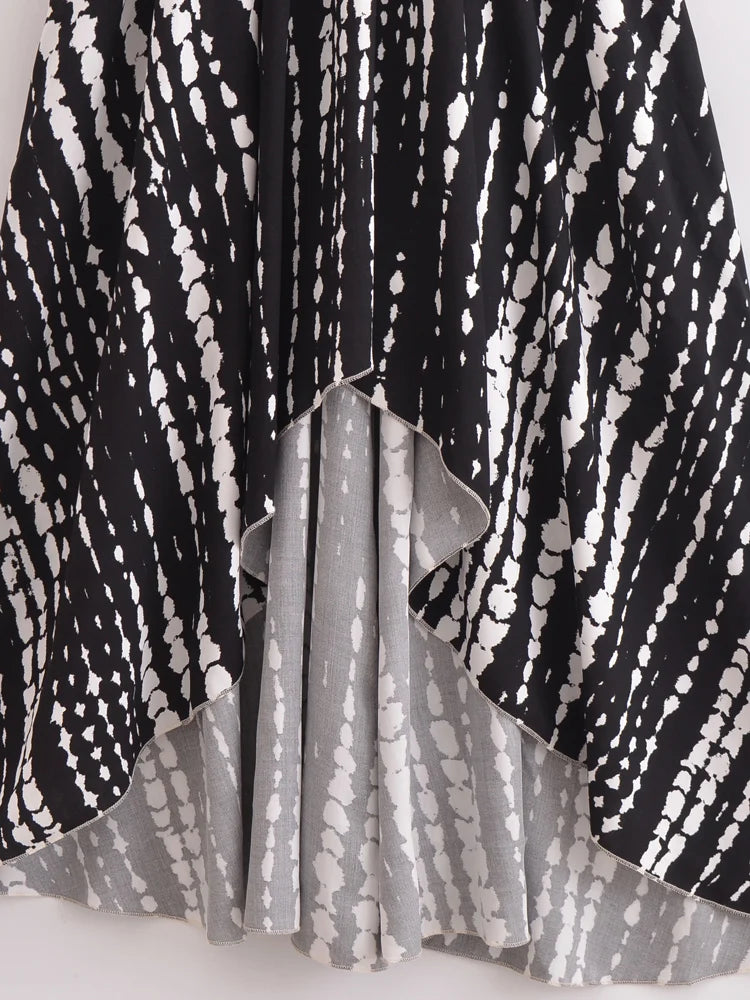 Bohemian Backless High-Low Maxi Dress | Floral Strapless Rayon Summer Holiday Dress with Tassels | Black, Sage, Orange, Aqua | S–L