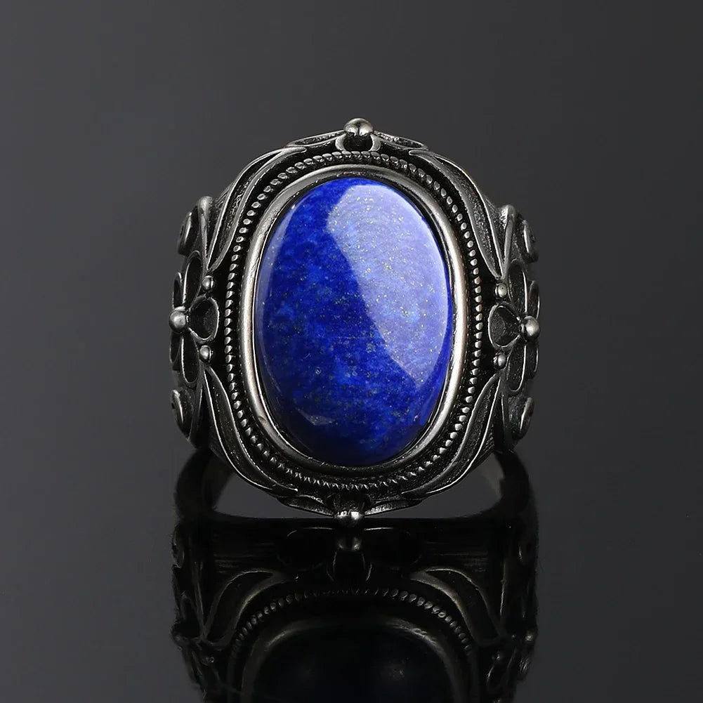 Bohemain Ring With 11x17MM Oval Lapis Stone | 925 Silver | Sizes 6-10