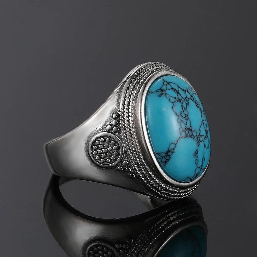 Bohemain Ring With 10x14MM Turquoise Stone | 925 Silver | Sizes 6-10