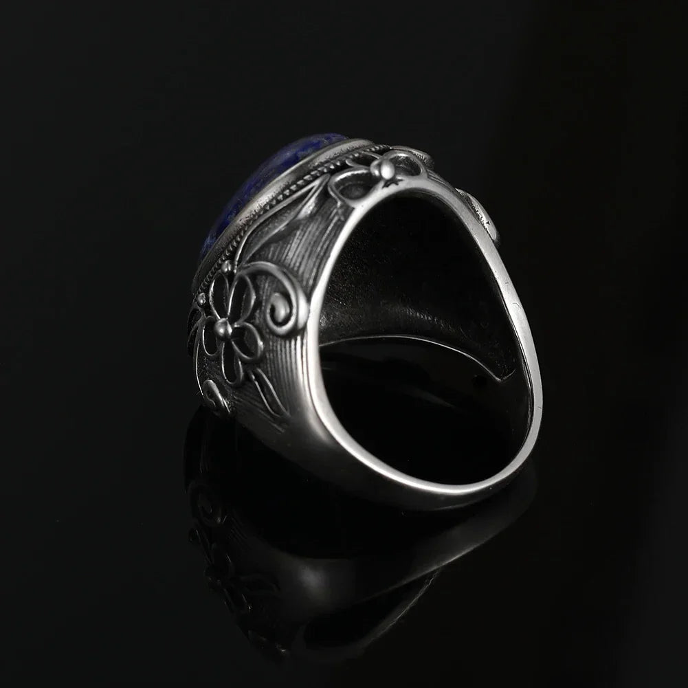 Bohemain Ring With 11x17MM Oval Lapis Stone | 925 Silver | Sizes 6-10