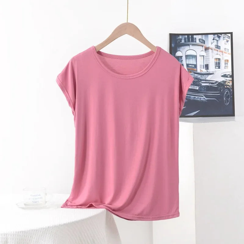 Plus Size Boho Casual Modal Tee | Lightweight O-Neck Solid Colour Summer T-Shirt (XL to 8XL)