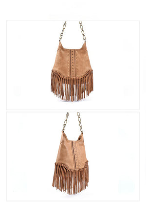 High Quality Leather Bohemian Tote Bag With Tassels | Black + Brown Options