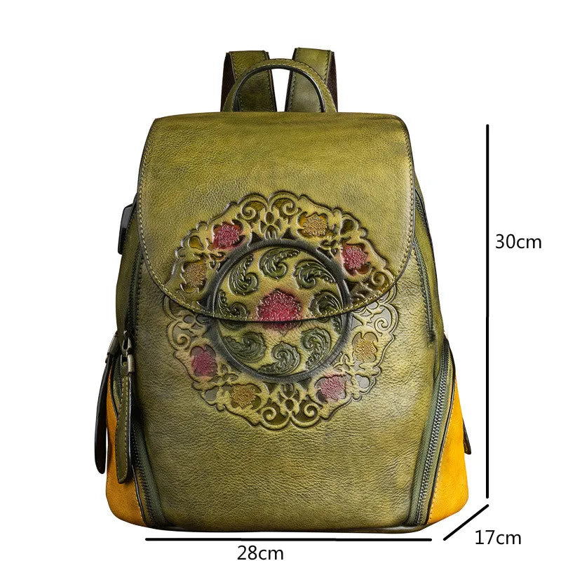 Retro Hippie Leather Backpack With Embossed Symbol | Various Colours