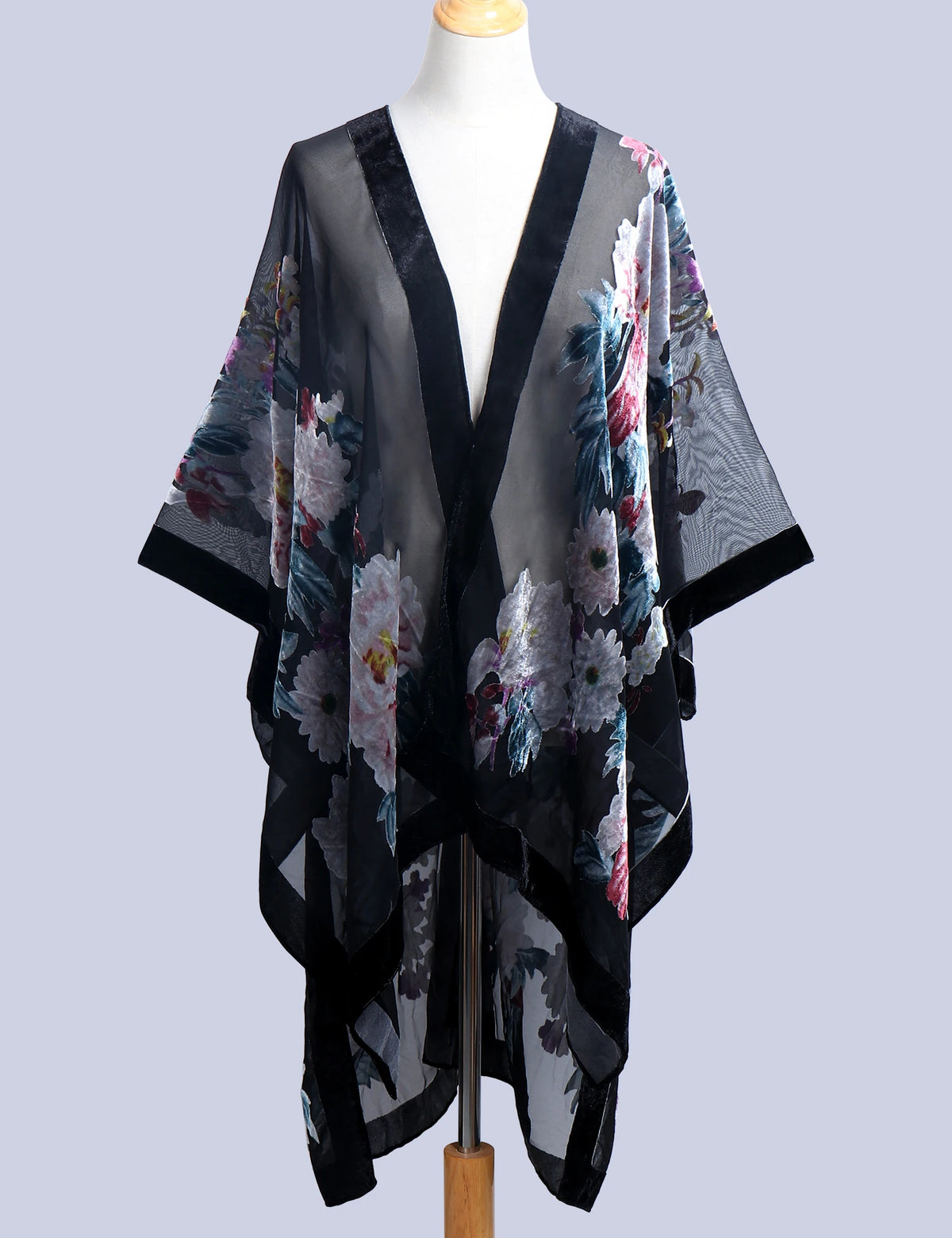 Bohemian Burnt Plush Velvet Kimono | Women's Long Floral Beach Cover - Up with Tassels | One Size | Various Colourstop