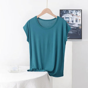 Plus Size Boho Casual Modal Tee | Lightweight O-Neck Solid Colour Summer T-Shirt (XL to 8XL)