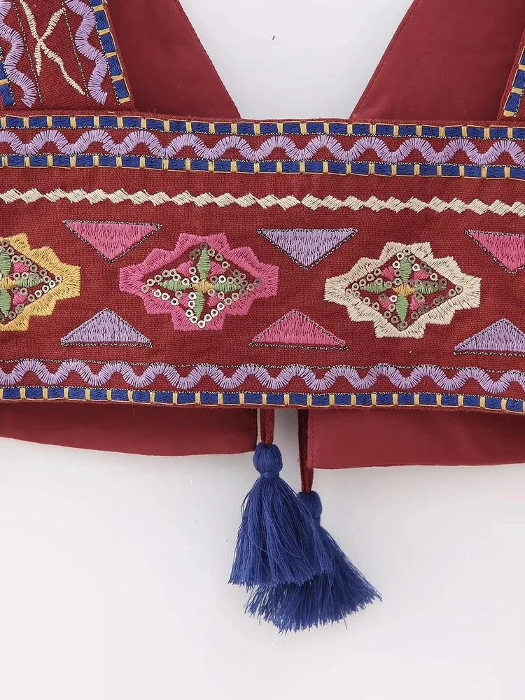 Women's Bohemian Embroidered Festival Crop Vest Top | Sizes XS-L