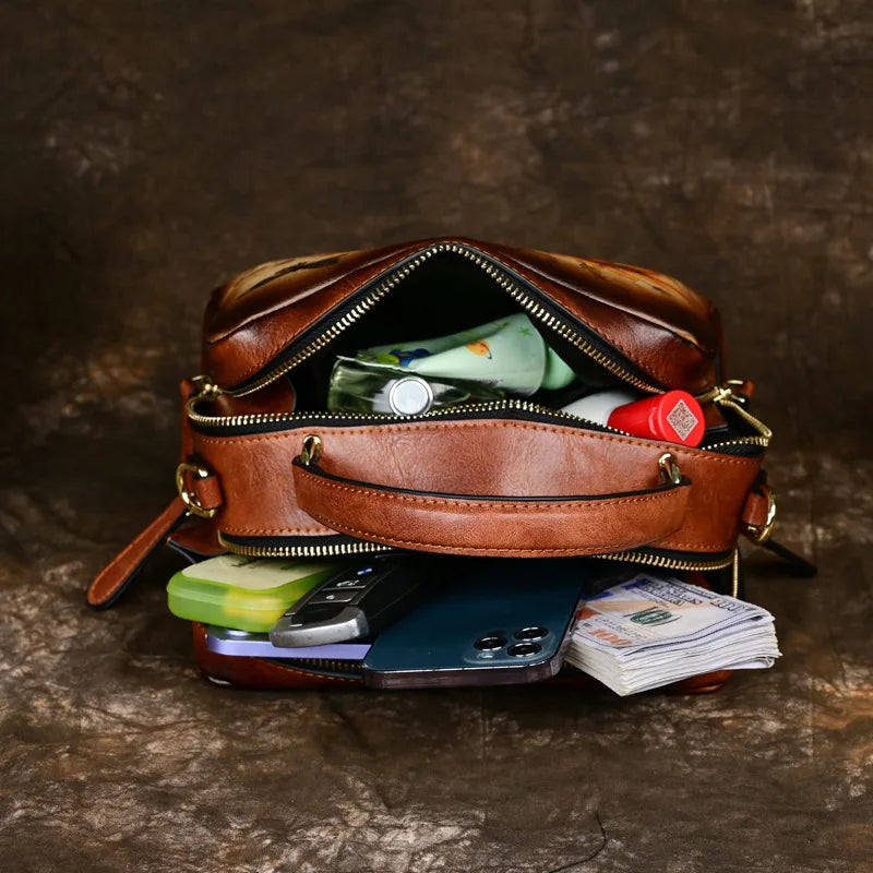 Small Women's Leather Sunflower Shoulder Bag