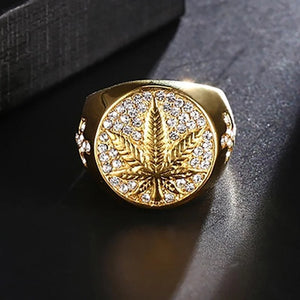 Gold Coloured Cannabis Leaf Finger Ring | Size 7-14