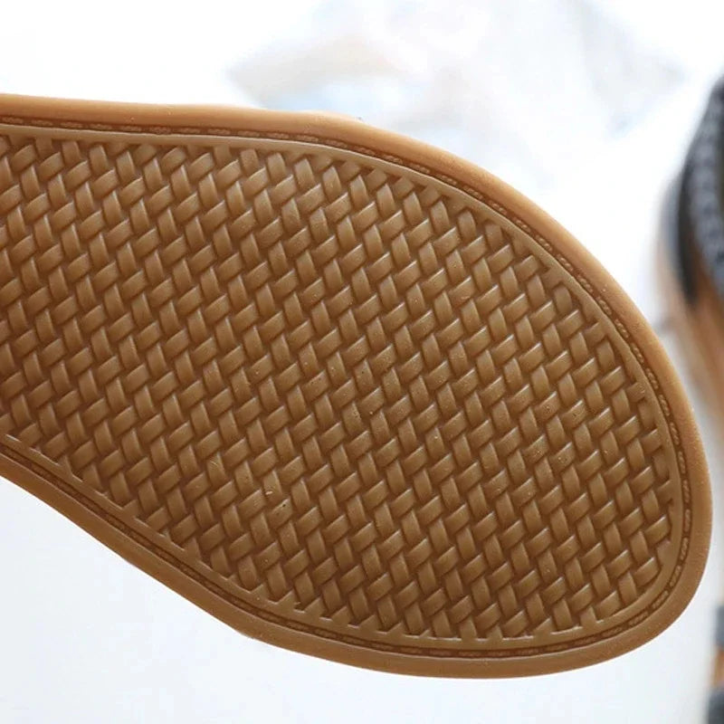 Women's Boho Summer Sandals | Flat Roman Beach Shoes | Apricot, Black & Blue | Sizes 35-42