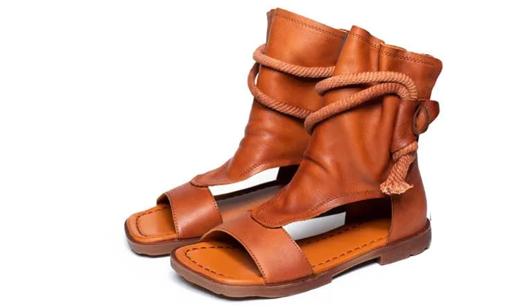 Women's Genuine Cow Leather Peep Toe Sandals | Hollow Booties with Platform Wedge | Ankle Boots | Coffee, Brown & Black | Sizes 35-40