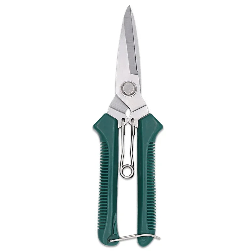 Small Green Straight Head Garden Pruning Shears / Snips | 190mm | Stainless Steel