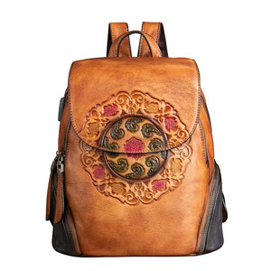 Retro Hippie Leather Backpack With Embossed Symbol | Various Colours