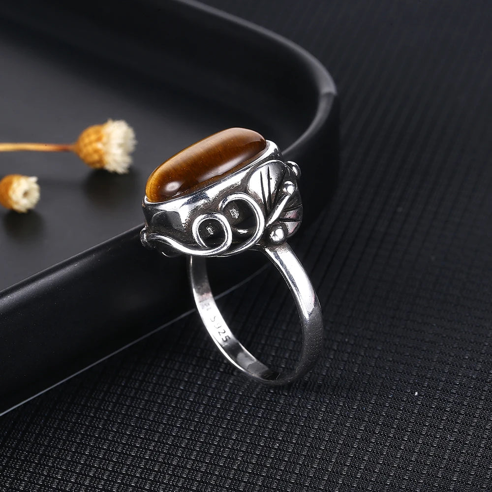 Natural Tiger Eye Ring | 925 Silver | Sizes 6-12