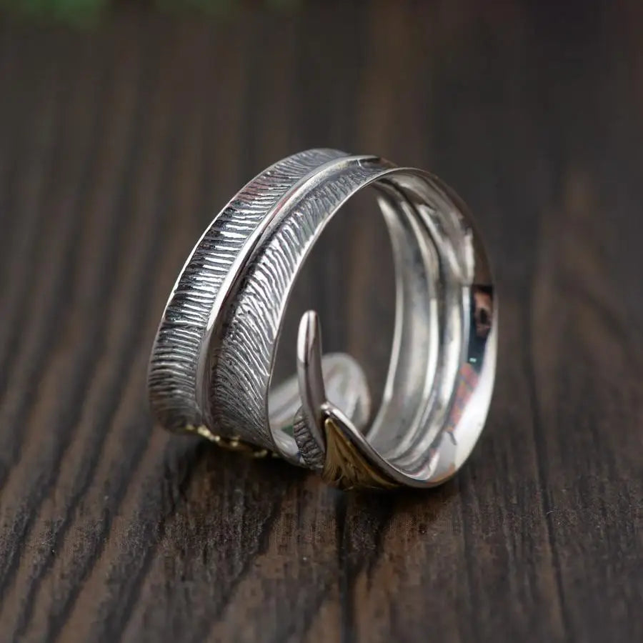 Pure 925 Sterling Silver Boho Styled Feather Ring | Adjustable