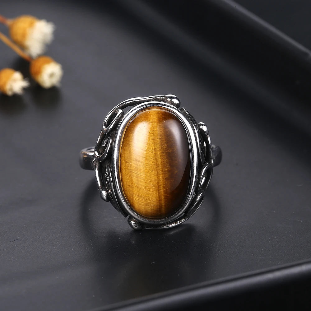 Natural Tiger Eye Ring | 925 Silver | Sizes 6-12