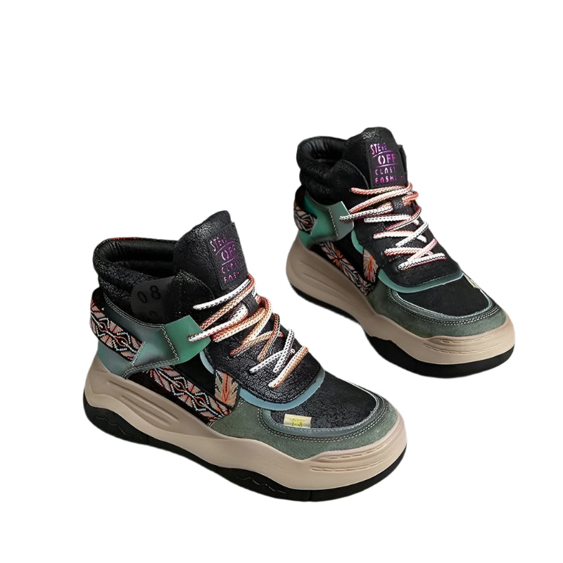 Women's 5CM Genuine Leather Platform Wedge Sneakers | Plush Warm Casual Fall Winter Shoes | Retro Hippie Style | Thick Bottom | Sizes 31-48