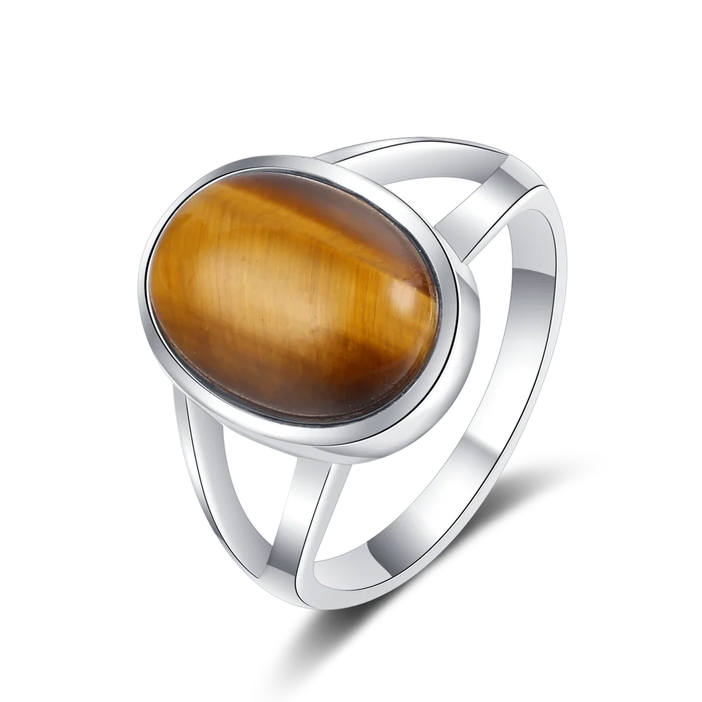 925 Silver Ring With 10X14mm Tiger Eye Center Stone | Sizes 6-10