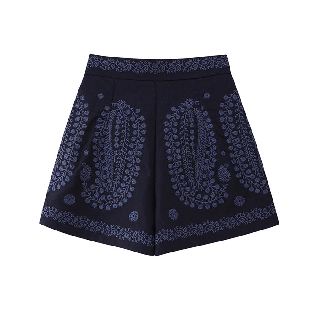 Women's Floral Casual High Waisted Shorts | Khaki + Navy | Sizes XS-L