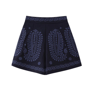 Women's Floral Casual High Waisted Shorts | Khaki + Navy | Sizes XS-L