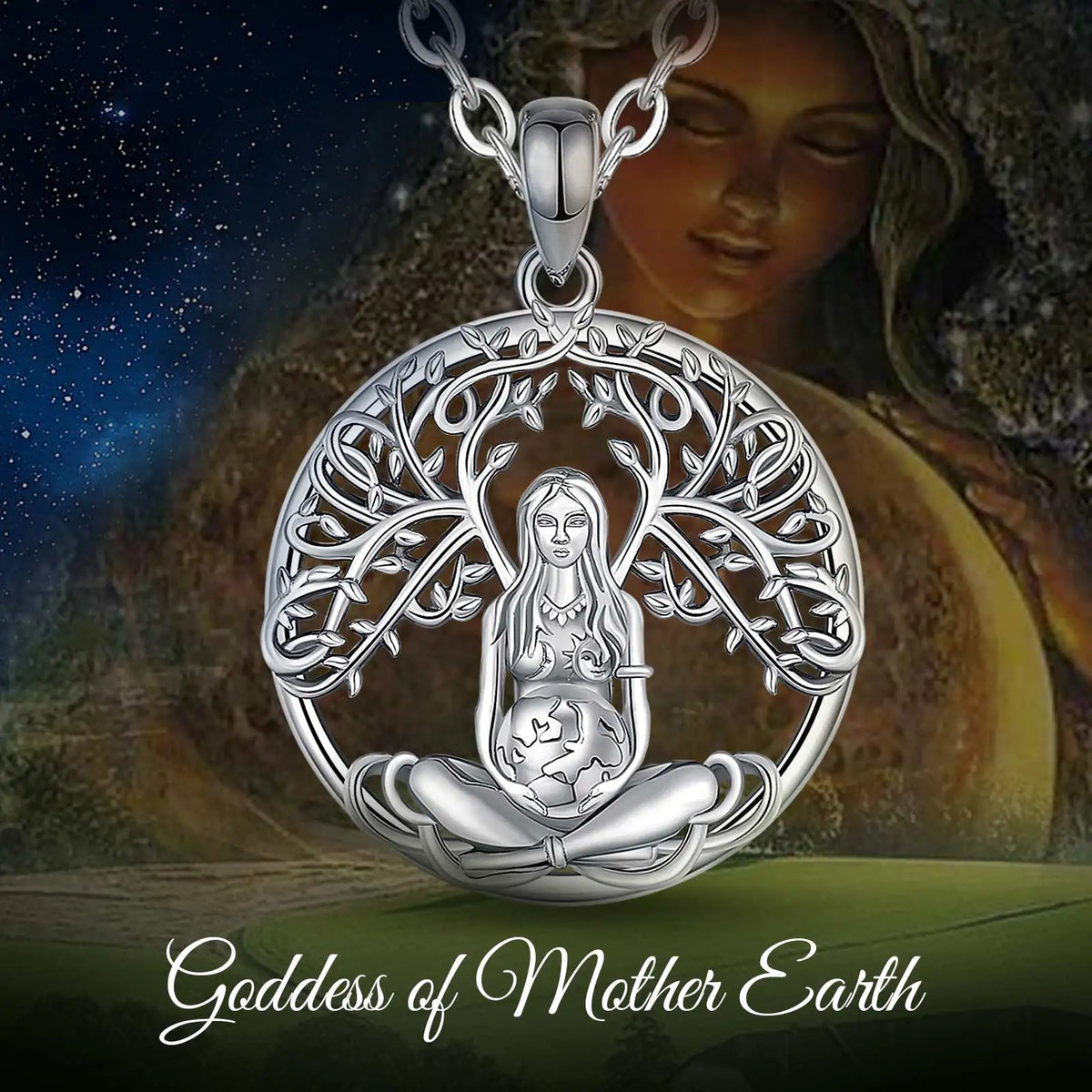 Hippie Styled 925 Silver Mother Earth Necklace | 2 Chain Lengths