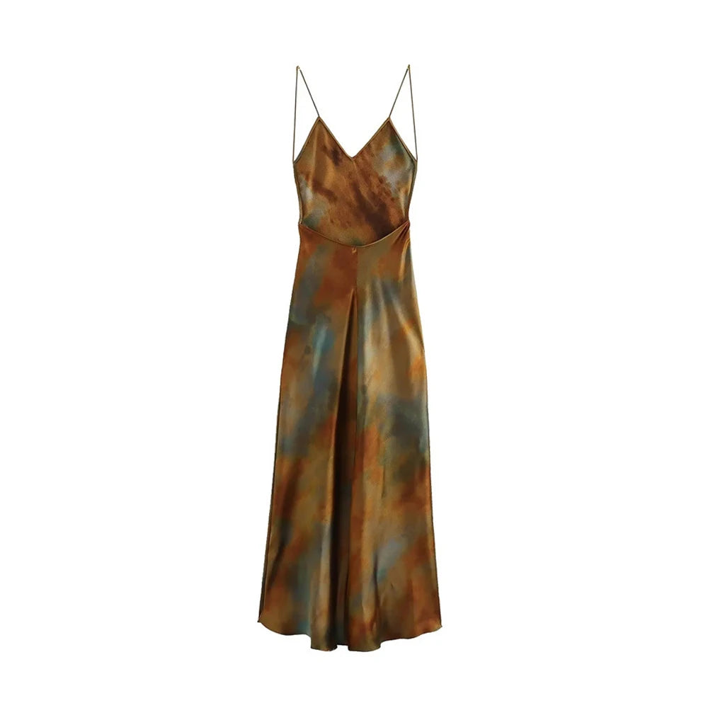 Brown Earthy Spaghetti Strapped Backless High Waisted Summer Dress | Sizes XS-L