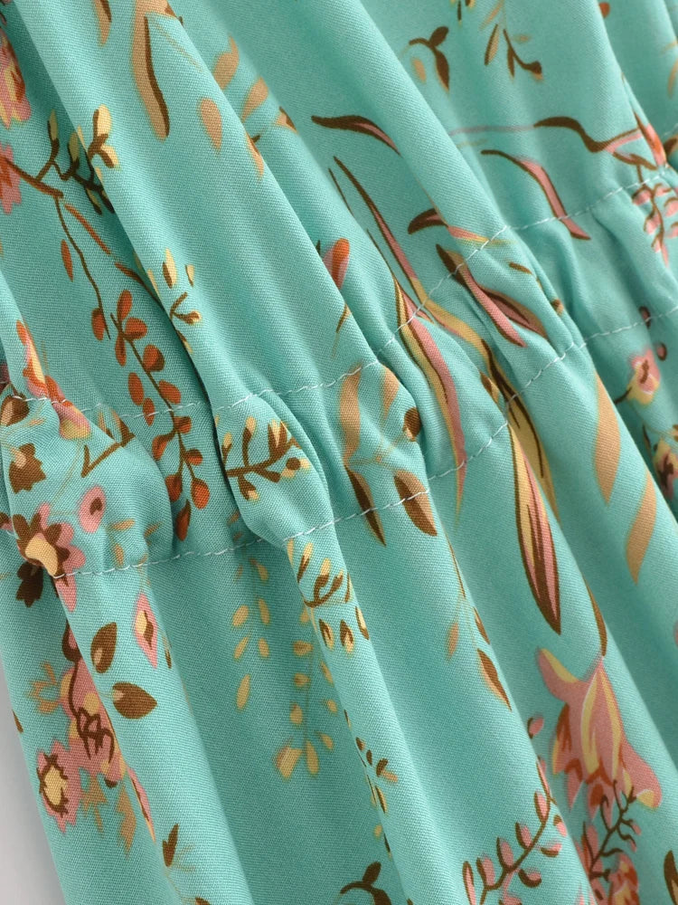 Bohemian Backless High-Low Maxi Dress | Floral Strapless Rayon Summer Holiday Dress with Tassels | Black, Sage, Orange, Aqua | S–L