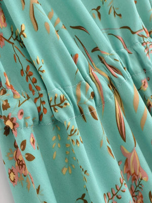 Bohemian Backless High-Low Maxi Dress | Floral Strapless Rayon Summer Holiday Dress with Tassels | Black, Sage, Orange, Aqua | S–L