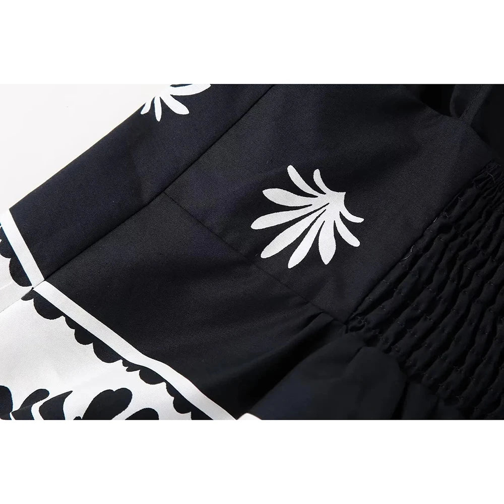 Women's Black And White Floral Spagetti Strapped Crop Top | XS-L