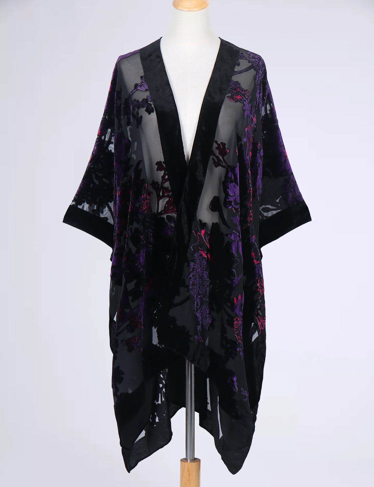 Bohemian Burnt Plush Velvet Kimono | Women's Long Floral Beach Cover - Up with Tassels | One Size | Various Colourstop
