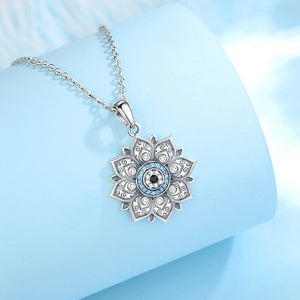 Women's 925 Sterling Silver Lotus Evil Eye Necklace