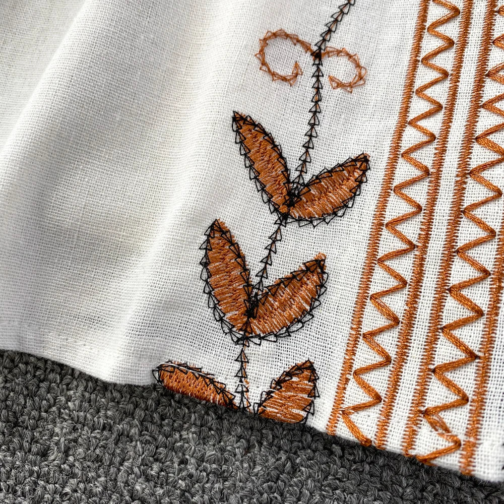 Women's Bohemian Long Sleeve Blouse | Cotton With Embroidery | One Size