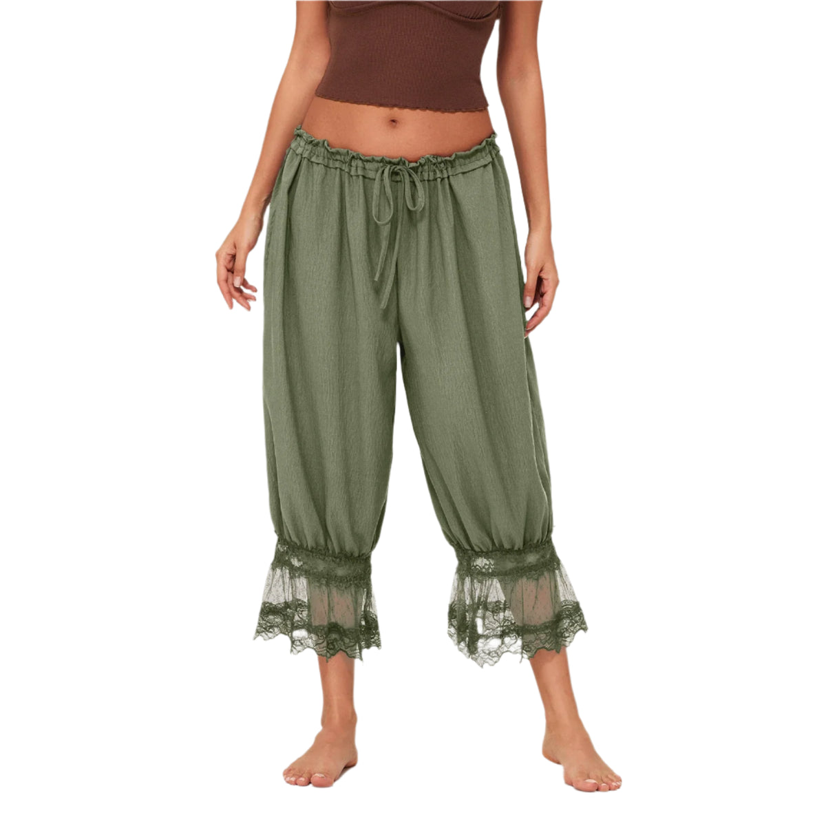 Boho Lace Patchwork Bloomers | High Waist Drawstring Cropped Lantern Pants (S–L, 7 Colours)