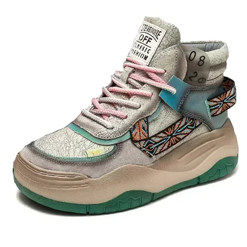 Women's 5CM Genuine Leather Platform Wedge Sneakers | Plush Warm Casual Fall Winter Shoes | Retro Hippie Style | Thick Bottom | Sizes 31-48