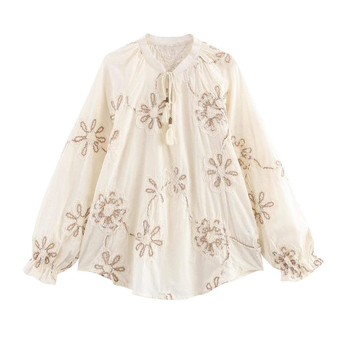 Women's Bohemian Embroidered Mini Dress | Vintage V - Neck Button Down A - Line Dress | Floral Lantern Sleeve | XS–L