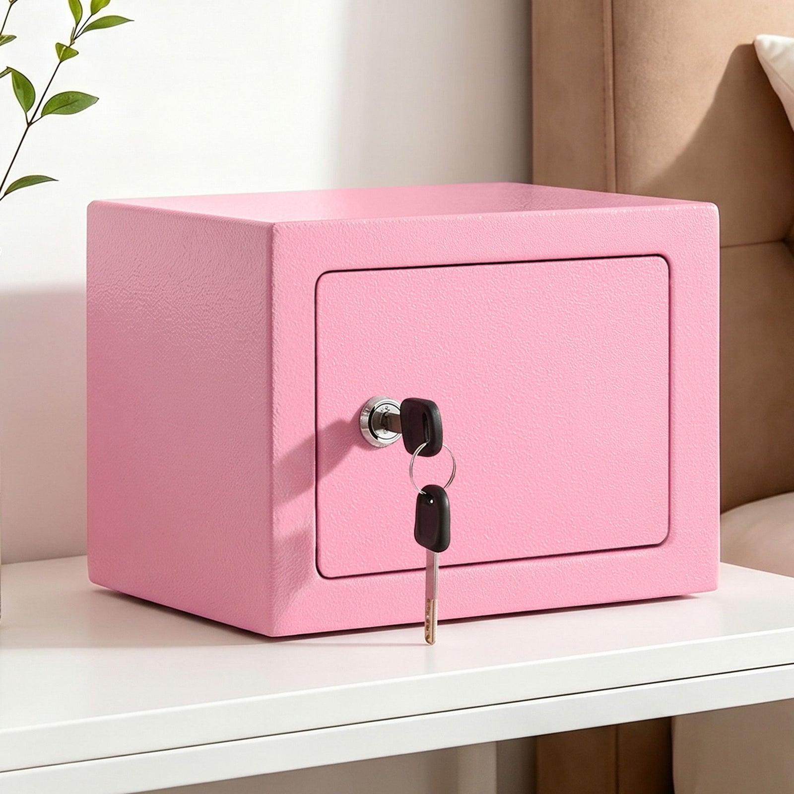 Small Safe Box | 6.5L Key Lock Security Safe | Pink