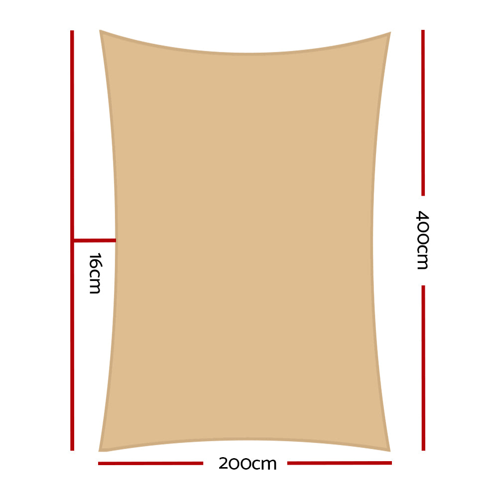 Instahut Shade Sail | 2x4m Rectangle | 280GSM 98% | Sand Shade Cloth