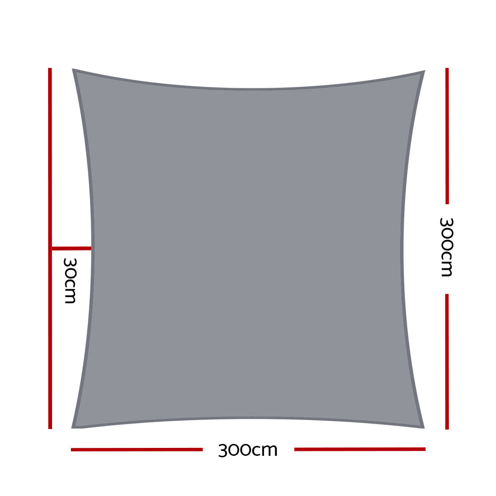 Instahut Shade Sail | 3x3m Square | 280GSM 98% | Grey Shade Cloth